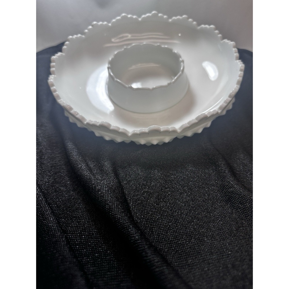 Fenton Hobnail Milk Glass Fluted‎ Edge Chip and Dip Bowl Or Candle Holder - Picture 4 of 14